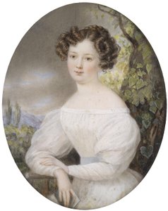 Retrato, de, um, mulher jovem, em, vestido branco, sentando, em, um, campo de Friedrich Wailand